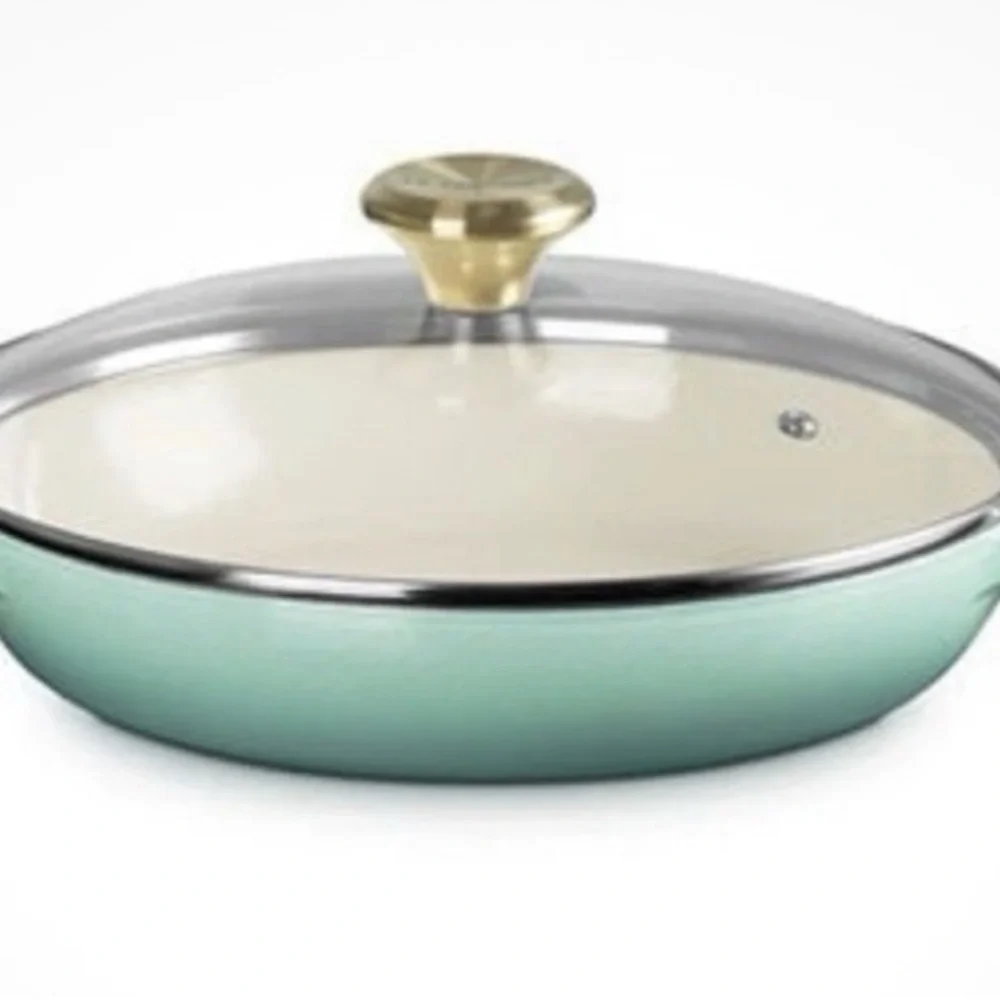 Le Creuset Buffet Cast Iron Casserole Glass Lid 3.5 qt Sage Green France NEW Pan